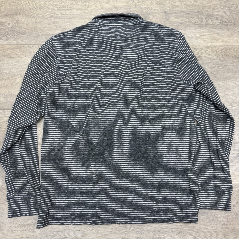 Faherty Gray Striped Men's L/S Polo Shirt Sz M Smart Casual Preppy - Picture 7 of 9